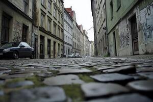 Cobblestone alleyway perspective photo