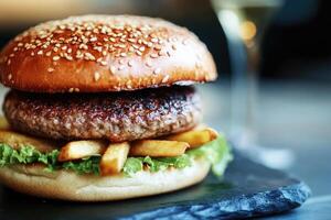 Gourmet Burger with Crispy Fries photo