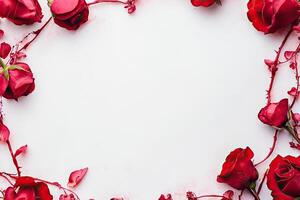Red roses frame a blank space photo
