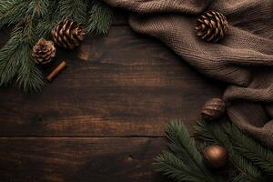 Festive Christmas corner decor on a rustic wooden table photo
