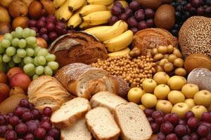 Colorful array of fresh fruits and breads photo
