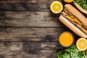 Gourmet sandwich on rustic wooden table photo