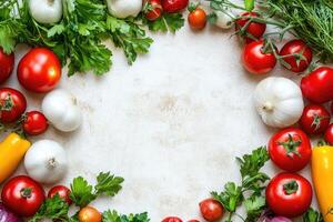 Fresh, vibrant vegetables arranged in a circle photo