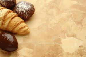 Assorted pastries on a light beige surface photo
