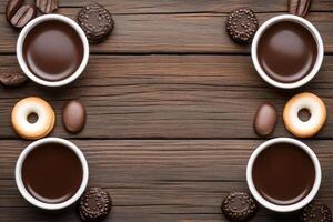 Coffee and cookies on a wooden table photo