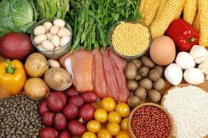Healthy and balanced diet with various foods photo