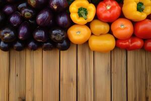 Colorful vegetables on a wooden surface photo