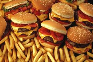 Delicious burgers and fries photo