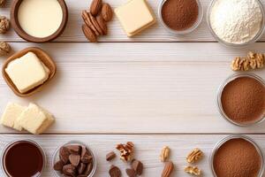 Baking ingredients arranged in a frame photo
