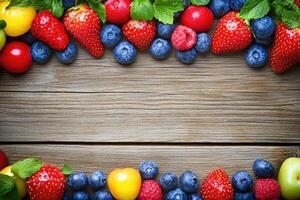 Fresh berries and fruits border photo