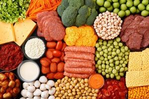 Assorted food ingredients for a variety of dishes photo
