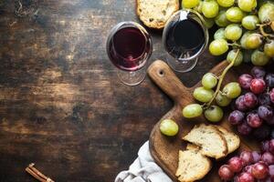 Wine and Bread with Grapes photo