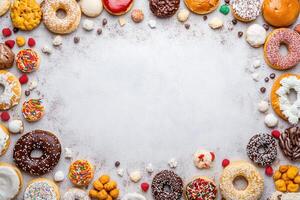 Colorful donut and snack assortment photo