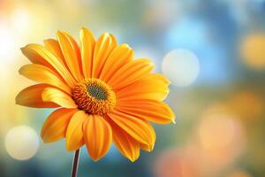 Vibrant orange flower, soft focus bokeh background photo