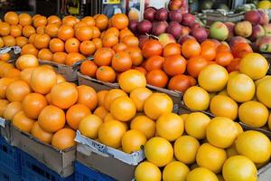 Fresh fruit display at market photo