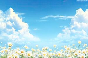 Beautiful summer sky with daisies photo