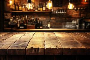 Rustic bar table top with blurred background photo
