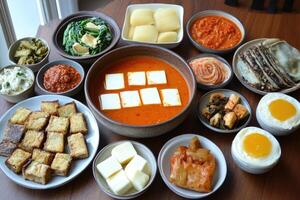 Diverse Korean meal with various side dishes photo