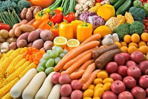 Colorful array of fresh vegetables and fruits photo