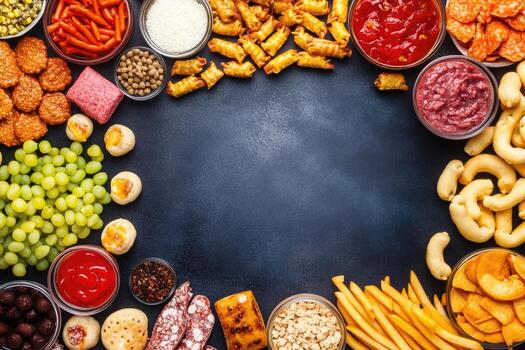 Assorted snack food border photo