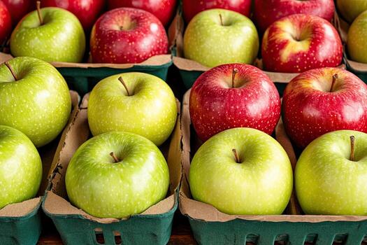 Fresh apples in crates photo