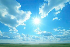 Clear, sunny sky over a field photo
