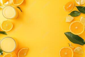 Vibrant citrus juice and fruit arrangement photo