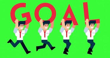 Businessmen Running with Goal Text on Green Screen Background for Motivation and Success Concepts video