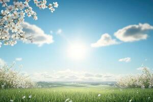 Springtime meadow with blossoms photo
