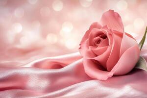 Delicate pink rose on satin photo