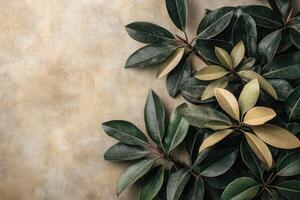 Earthy foliage arrangement on a textured surface photo