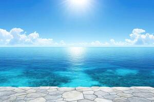 Tranquil ocean view from a stone pier photo