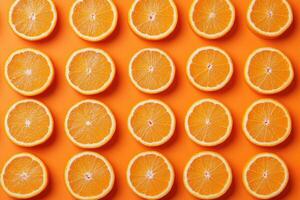 Fresh orange slices arranged in a grid pattern photo