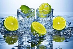 Refreshing lime water in glasses photo