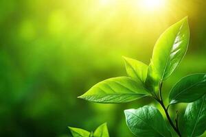 Fresh vibrant leaves bathed in sunlight photo