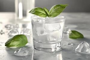 Refreshing vodka cocktail garnished with basil photo