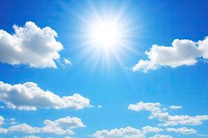 Bright Sunny Sky with Fluffy Clouds photo