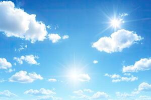 Bright, sunny sky with fluffy clouds photo