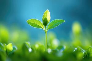 A small green plant growing in the grass photo