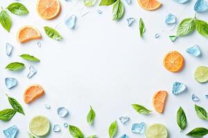 Fresh citrus fruit and ice, vibrant summer display photo
