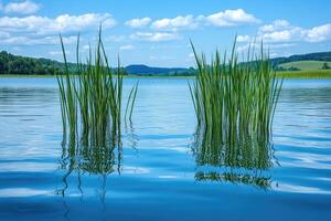 Serene lake scene with reeds photo