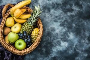 Fresh fruits in a woven basket photo