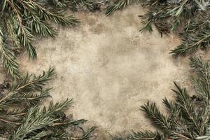 Rustic frame of greenery on weathered stone photo