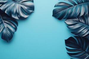 Dark tropical leaves on a vibrant backdrop photo