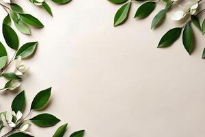 Delicate floral frame on a neutral backdrop photo