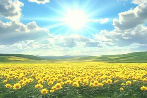 Sun-drenched sunflower field under a vibrant sky photo