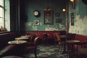 Rustic cafe interior with vintage charm photo