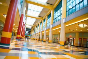 Bright, modern interior shopping arcade photo