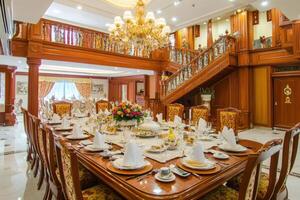 Grand dining room with ornate details photo