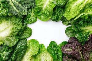 Fresh, vibrant greens arranged in a circle, showcasing various leafy vegetables photo